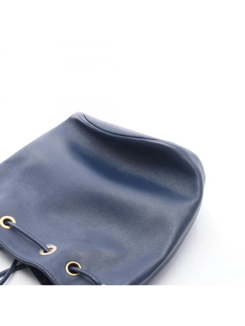 Chanel Shoulder Bag Deauville Navy Leather Logo Studs Drawstring